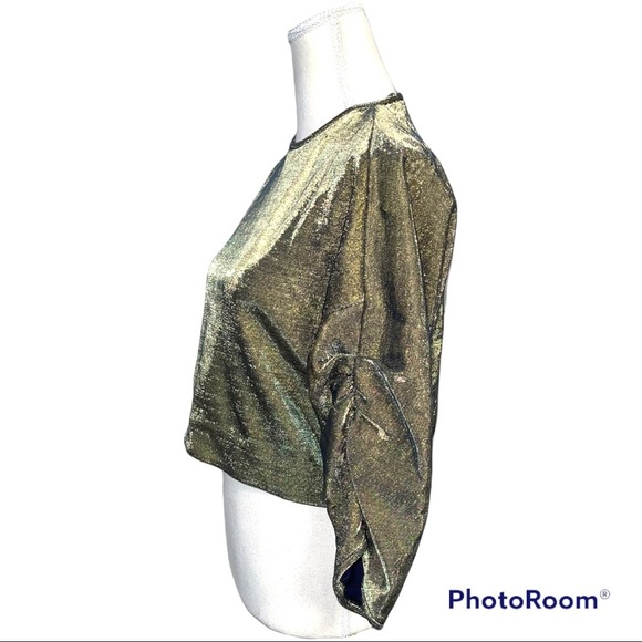 Tibi Ruched Sleeve Metallic Cropped Top - Picture 4 of 7